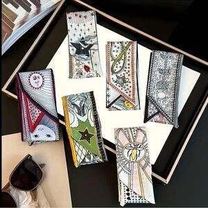 Set of 6 Tarot Card Twilly Scarves Silk Ribbon Whimsigoth Mystical Celestial